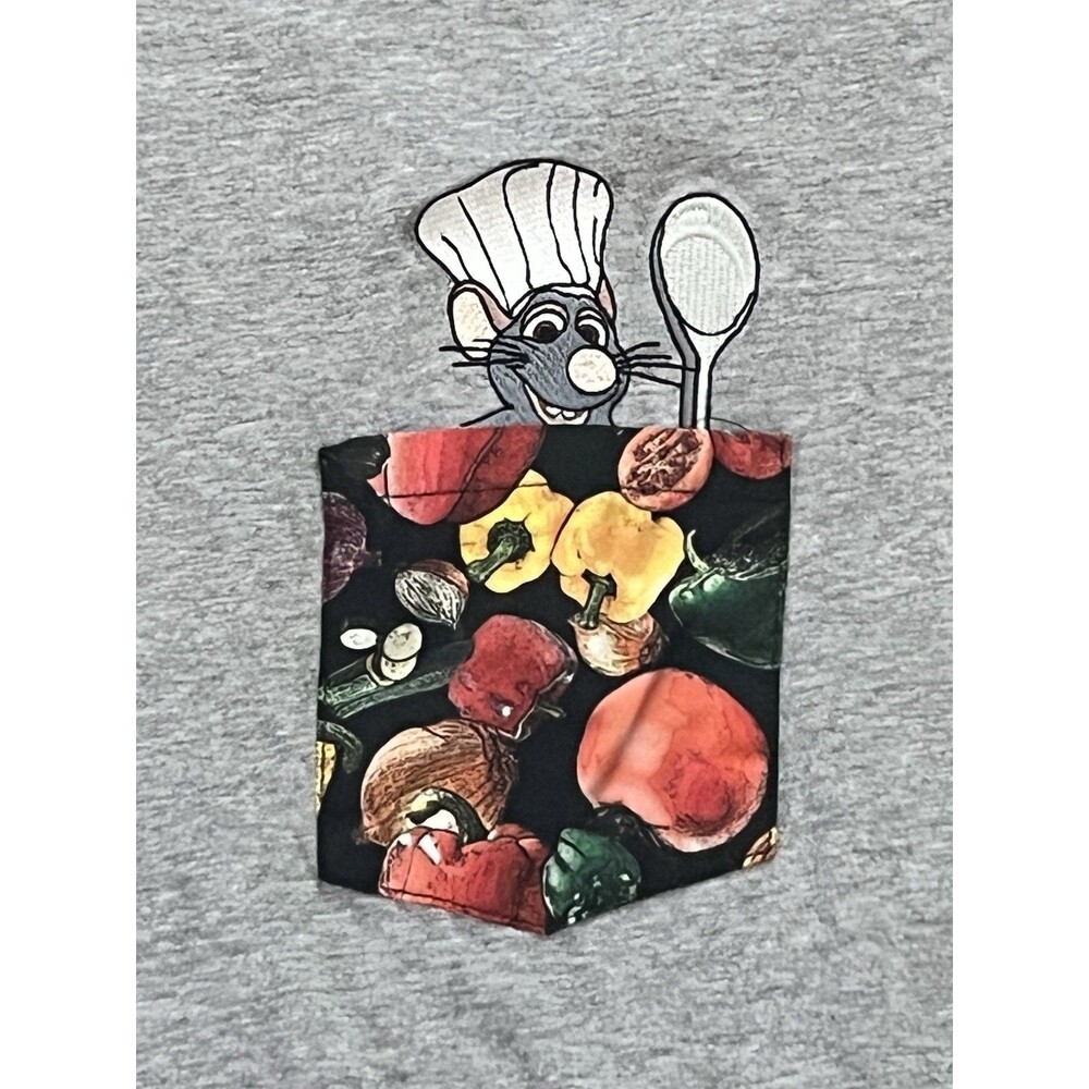 Disneyland Paris Ratatouille Remy Pocket T-Shirt Gray Womens Medium Bon Appetit
